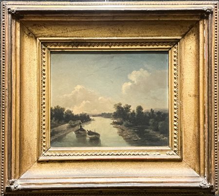 Scuola del secolo XIX

"Canale con barche" 
olio su cartone (cm 17x21)
monogram