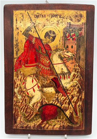 Arte russa, secolo XX. Icona a tempera e oro su tavola raffigurante San Giorgio