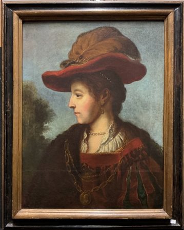 Ignoto

"Ritratto di nobildonna con cappello piumato"
olio su tela (cm 76,5x59)