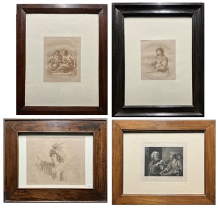 Lotto composto da tre acqueforti di Francesco Bartolozzi da Guercino e una stam