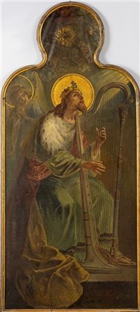 Enea Tornaghi "Re David" 
olio su tela sagomata (cm 195x83)
firmato in basso a d