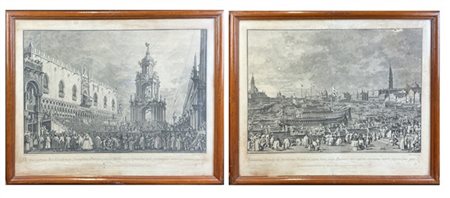 Coppia di acqueforti di Giovanni Battista Brustolon da Canaletto, dalla serie "