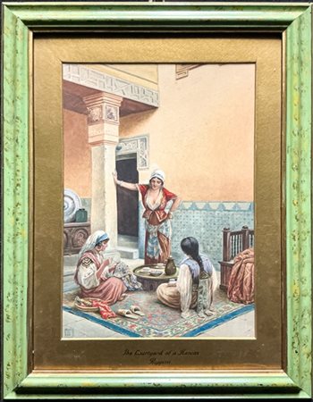 Vittorio Rappini "Il cortile dell'Harem" 
acquerello su cartoncino (cm 43x31,5)