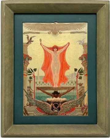 HENRI-VICTOR DELAVELLE "Bozzetto per scena teatrale" 
olio su compensato (cm 30x