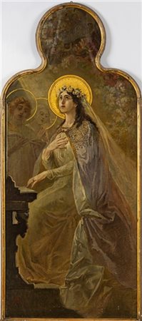 Enea Tornaghi "Santa Cecilia" 
olio su tela sagomata (cm 195x83)
firmato in bass