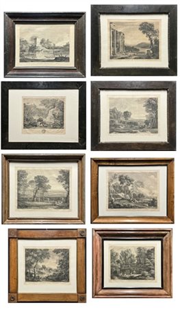 Lotto composto da otto stampe da dipinti di Jacques Courtois, Gaspard Dughet, C