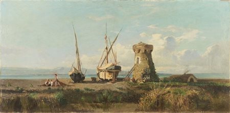 Giuseppe Laezza "La famiglia del pescatore" 
olio su tela (cm 52x104)
firmato in
