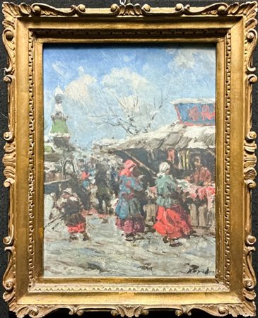 Ivan Karpoff "Mercato russo" 
olio su compensato (cm 40x30)
firmato in basso a d