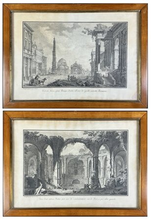 Giuseppe Levati Due disegni intitolati "Veduta d'una gran Piazza, ideata all'uso