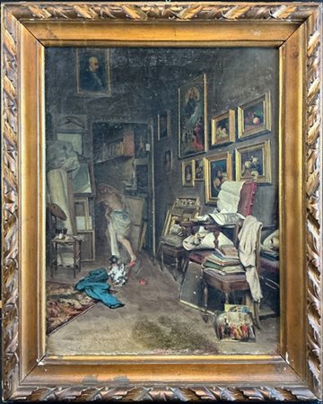 Scuola del secolo XIX

"La fuga dallo studio del pittore" 
olio su tela (cm 60x