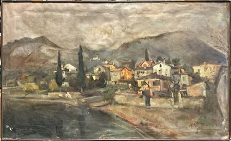 Donato Frisia "Paesaggio" 
olio su tela (cm 80x130)
firmato in basso a destra
in