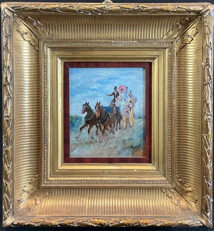 Ignoto "Carrozza" 
olio su cartone (cm 19x16,5)
firmato in basso a destra
in co