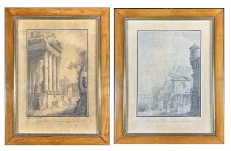 Giuseppe Levati Due disegni intitolati "Ponte con archo Trionfale per ingresso a