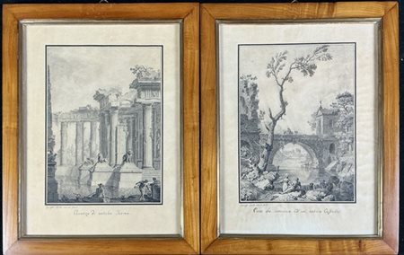 Giuseppe Levati Due disegni intitolati "Avanzo di antiche terme" e "Ponte che co