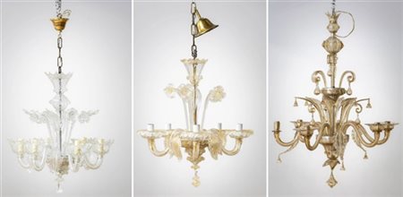 Manifattura di Murano. Lotto composto da un lampadario a sei luci in vetro fumè