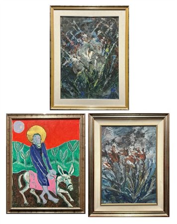 Lotto composto da due oli su masonite raffiguranti fiori, firmati L. Tosi (cm 7