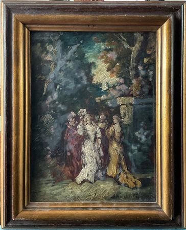 Adolphe Joseph Thomas Monticelli (Attribuito) 
"Scena galante" 
olio su tavola (