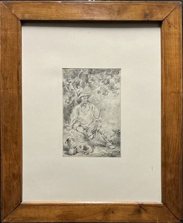 Riproduzione da George Morland raffigurante "Pastorello seduto con cane"
(al vi