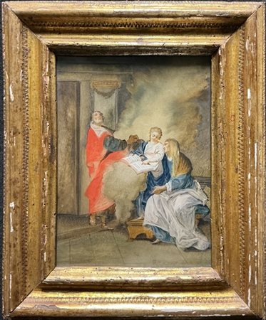 Scuola napoletana del secolo XVIII, L'educazione della Vergine, verre peint (cm