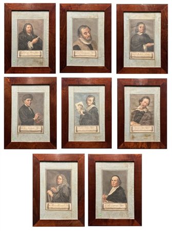 Carlo Lasinio Gruppo di otto acqueforti acquerellate dalla serie "Raccolta di 32