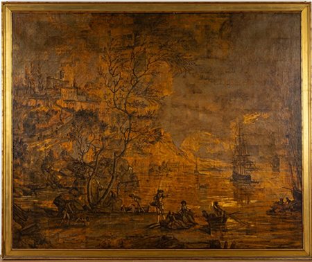 Ignoto del secolo XX

"Grande paesaggio costiero con pescatori, veliero e borgo
