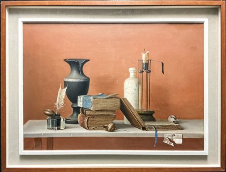 Proferio Grossi "Natura morta con libri" 1966, olio su tela (cm 49x68) firmato e