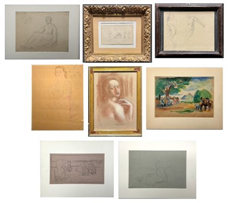 Scuola del secolo XX. Lotto composto da otto tecniche miste di diversi, autori,