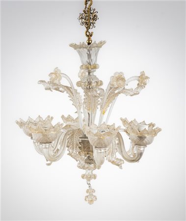 Manifattura di Murano
Lampadario a sei luci in vetro incolore con inclusioni do