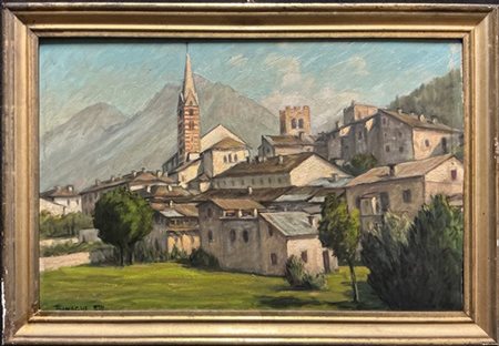 Luigi Binaghi "Scorcio di Bormio" 1935 Olio su cartone (cm 40x60) Firmato e data