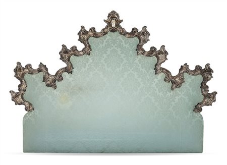 Testiera da letto con antica cornice in legno rivestito in lamina metallica sba