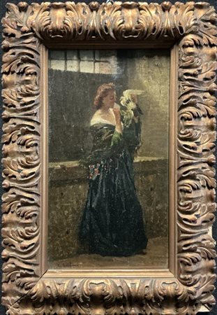 Giuseppe Castiglione "Messaggio d’amore" 
olio su tela (cm 38x21)
firmato in bas