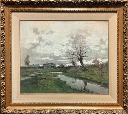 Ivan Karpoff "Scorcio fluviale" 
olio su cartone telato (cm 50x60)
firmato in ba