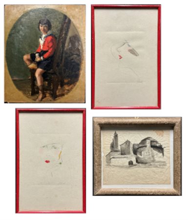 Scuola del secolo XX. Lotto composto da un disegno a tecnica mista, un ritratto