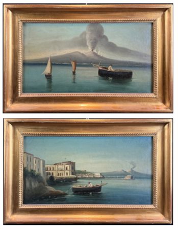 Scuola di inizio secolo XX

"Marine napoletane" 
coppia di oli su tela (cm 30x5