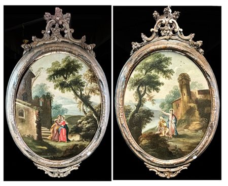 Ignoto del secolo XVIII

Coppia di dipinti ad olio su tela ovale raffiguranti "