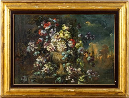F. Antonioli "Composizione con fiori" 
olio su compensato (cm 69x100)
firmato in