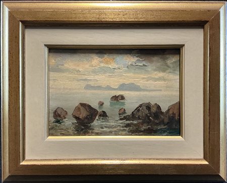 Vincenzo Caprile "Veduta dell'isola di Capri" 
olio su tela (cm 13x19)
firmato i