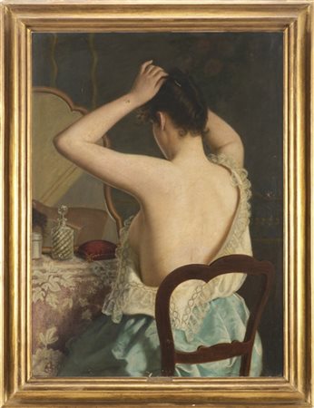 Tito Conti "La modella allo specchio" 
olio su tela (cm 100x75)
firmato in basso