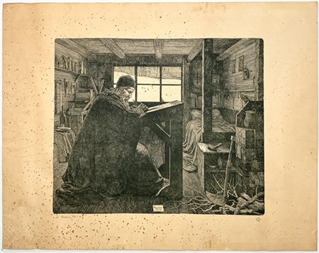 Stampa intitolata "L'eremita" (cm 54x69) firmata e datata "Gagliardo 1925-1926"