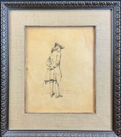 Raffaello Sorbi "Uomo in costume settecentesco" 
china su carta (cm 30x25)
firma