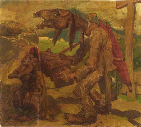 Giovanni Battista Galizzi "Scena allegorica" 1948
olio su carta applicata a maso