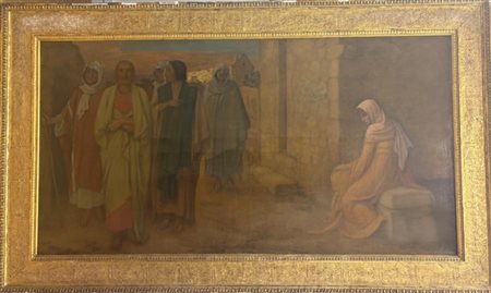 Scuola del secolo XIX, Cristo in
casa di Marta e Maria, olio su tela,
cm 80x150
