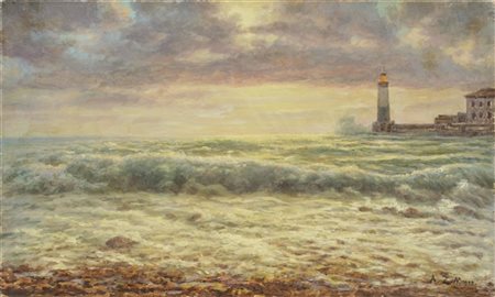 Alfred Zoff (Attribuito)

"Marina con faro" 1898
olio su tavola (cm 33x54)
firma