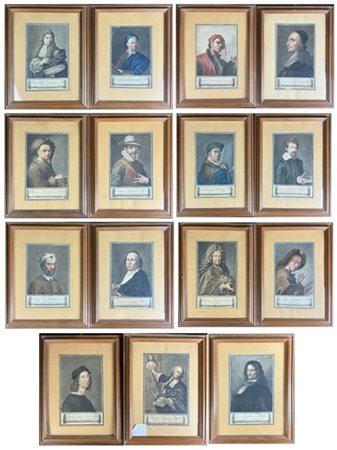 Carlo Lasinio Gruppo di quindici acqueforti acquerellate dalla serie "Raccolta d