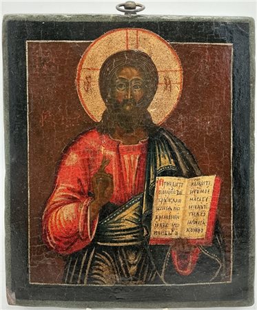 Arte russa del secolo XIX. Icona raffigurante Cristo Pantocratore, tempera su t