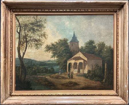 Ignoto del secolo XIX

"Paesaggio con chiesa e figure"
olio su tela (cm 50x61)