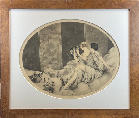 Louis Icart "Puppies" 1925
acquaforte, puntasecca e acquatinta
Lastra ovale (cm