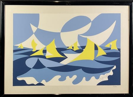 GIACOMO BALLA "Linee forza di mare" 
serigrafia a colori tratta dallo studio - b