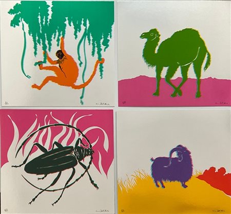 Gino Marotta "Scimmia - Muflone - Dromedario - Scarabeo" 1974
quattro serigrafie