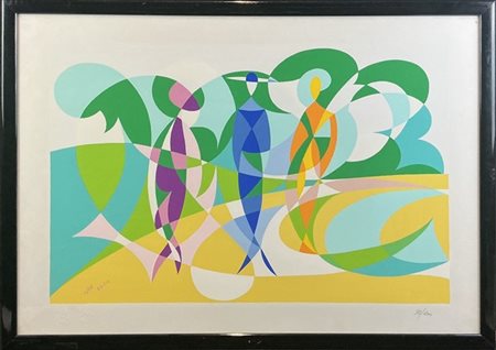 GIACOMO BALLA "Figure e paesaggio nella luce" 
serigrafia a colori tratta dall'o